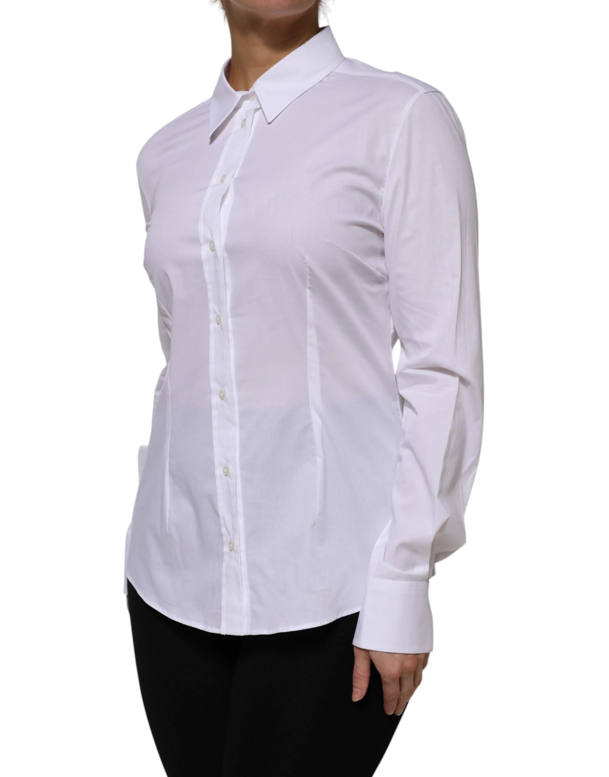 Dolce & Gabbana White Cotton Collared Long Sleeves Shirt Top - IT46|XL