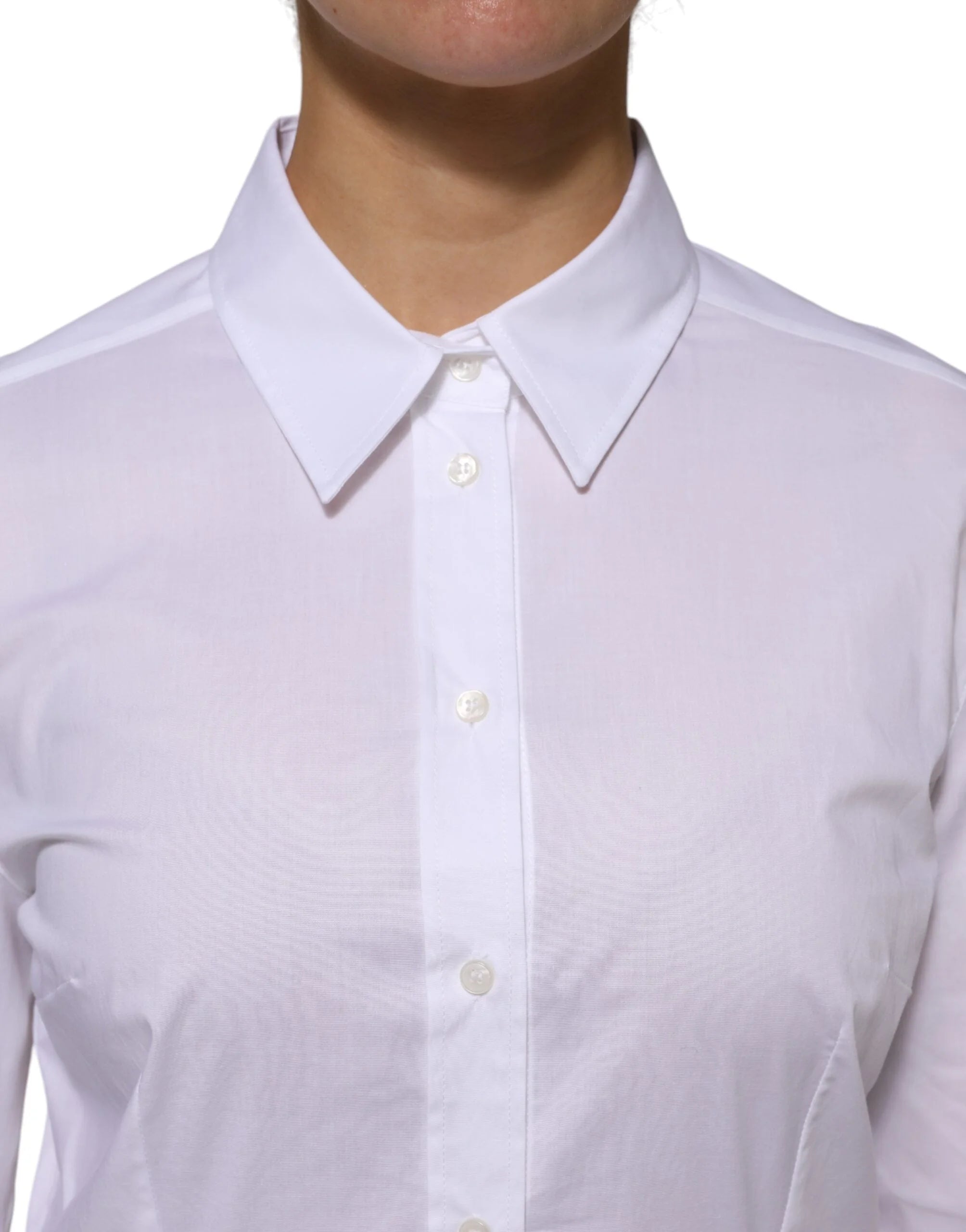 Dolce & Gabbana White Cotton Collared Long Sleeves Shirt Top - IT46|XL