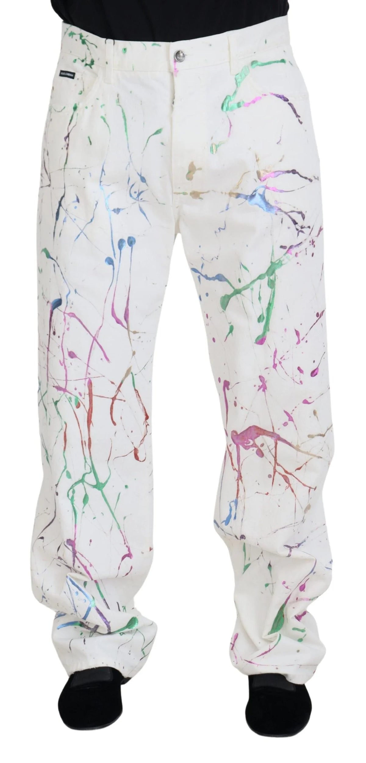 Dolce & Gabbana White Cotton Color Splash Print Denim Pants - IT48 | M - Jeans