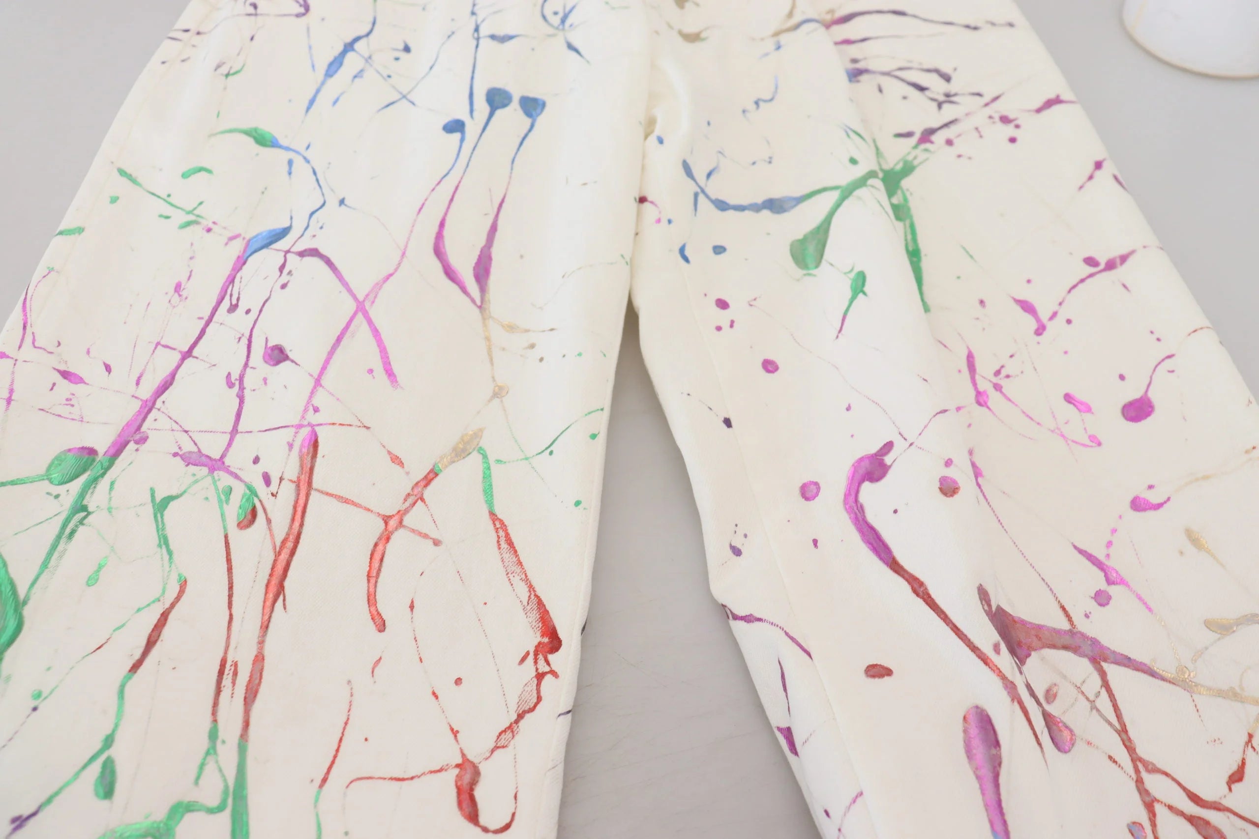 Dolce & Gabbana White Cotton Color Splash Print Denim Pants - IT48 | M - Jeans