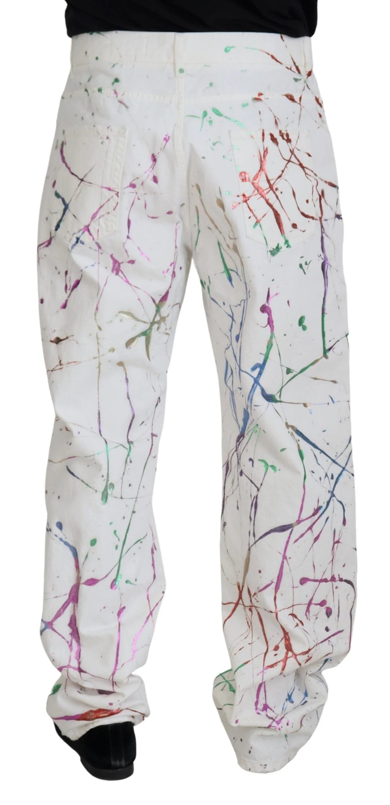 Dolce & Gabbana White Cotton Color Splash Print Denim Pants - IT48 | M - Jeans