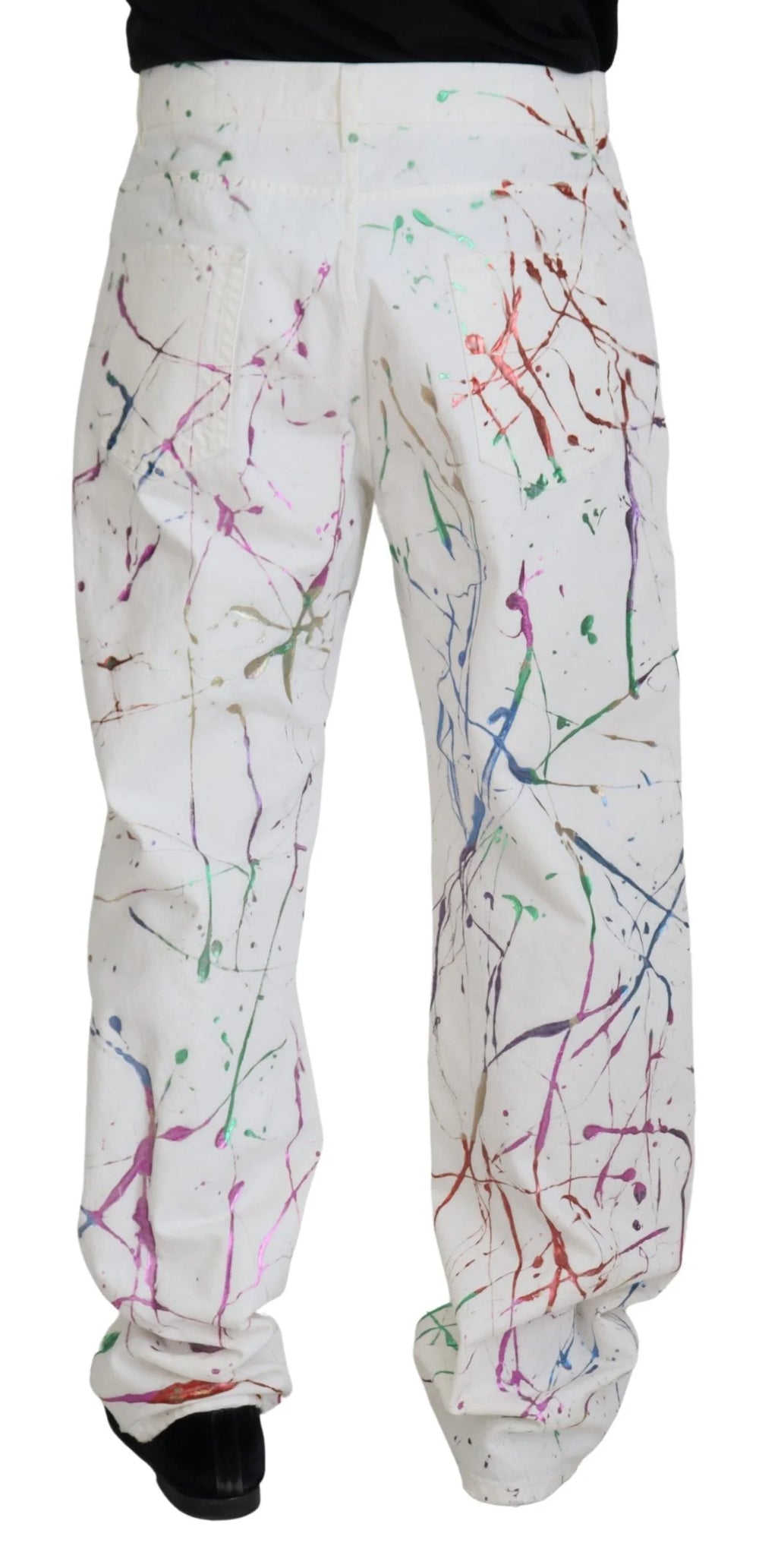Dolce & Gabbana White Cotton Color Splash Print Denim Pants - IT48 | M - Jeans