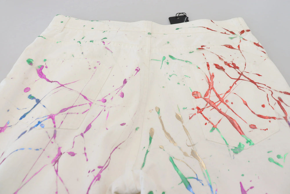 Dolce & Gabbana White Cotton Color Splash Print Denim Pants - IT48 | M - Jeans