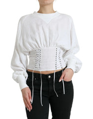 Dolce & Gabbana White Cotton Corset Cropped Long Sleeves Topclothing - IT40|S - Blouses