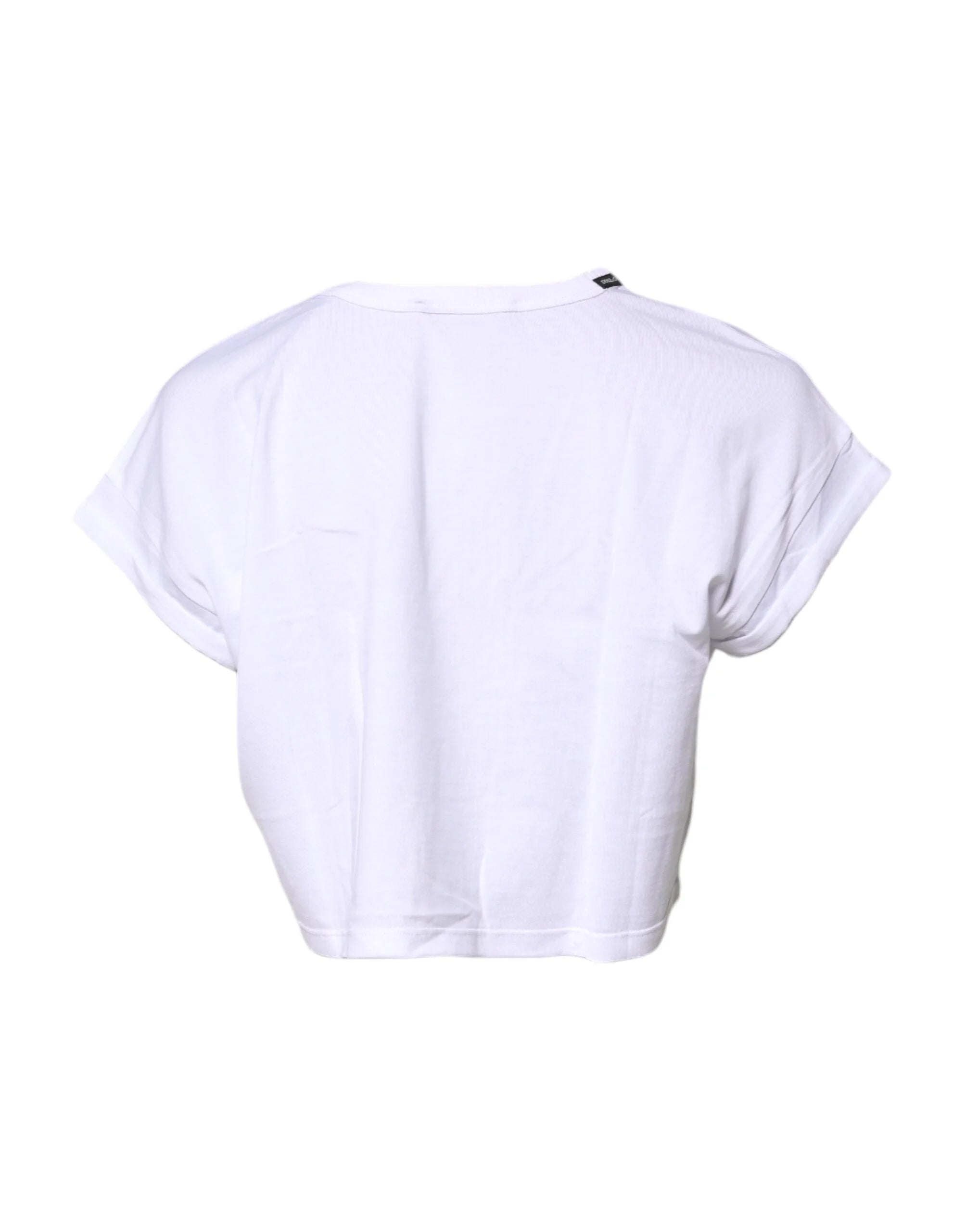Dolce & Gabbana White Cotton Crew Neck Cropped T-shirt Top - IT36|XXS - T-Shirts