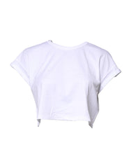 Dolce & Gabbana White Cotton Crew Neck Cropped T-shirt Top - IT36|XXS - T-Shirts
