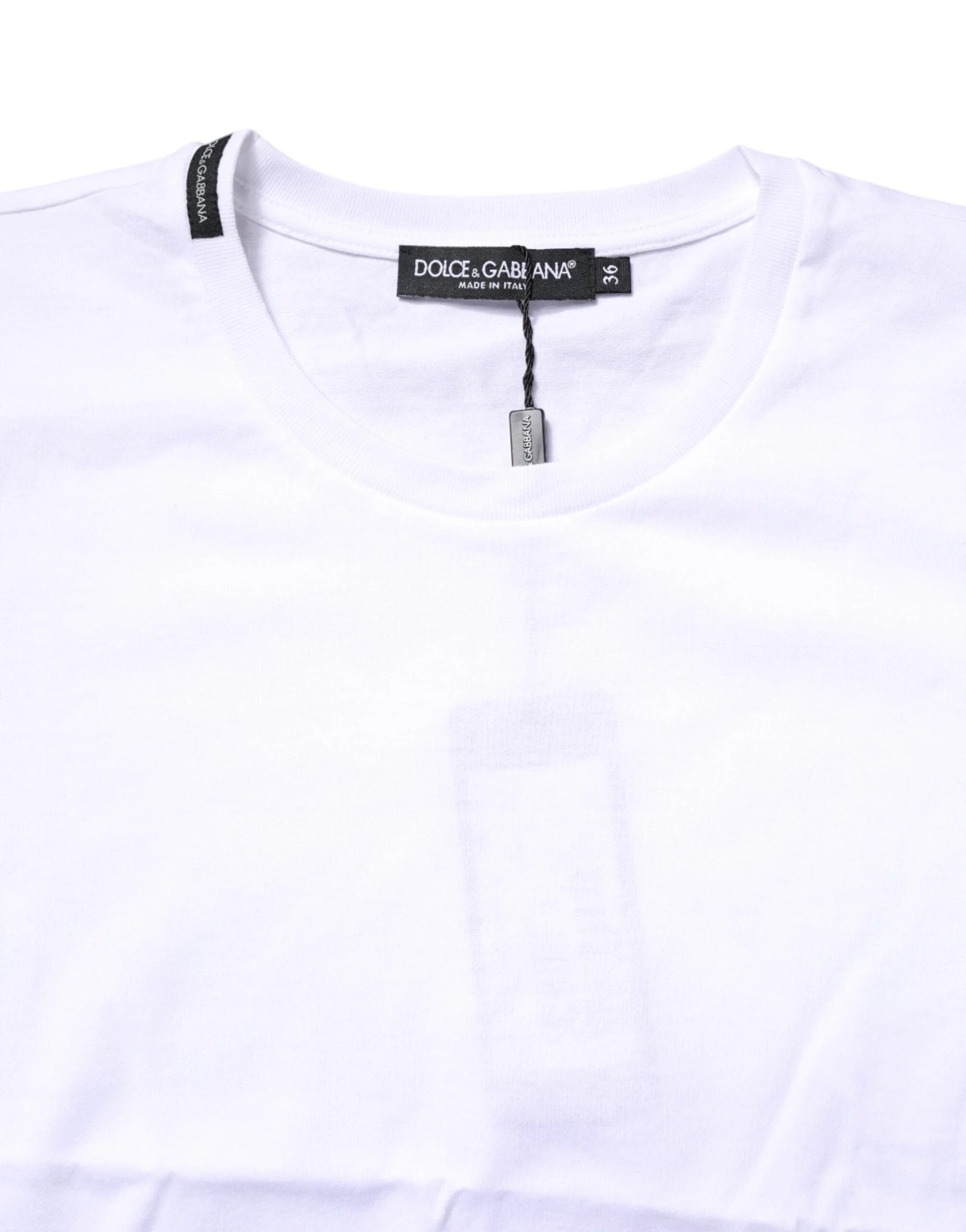 Dolce & Gabbana White Cotton Crew Neck Short Sleeves T-shirt - IT36|XXS - T-Shirts