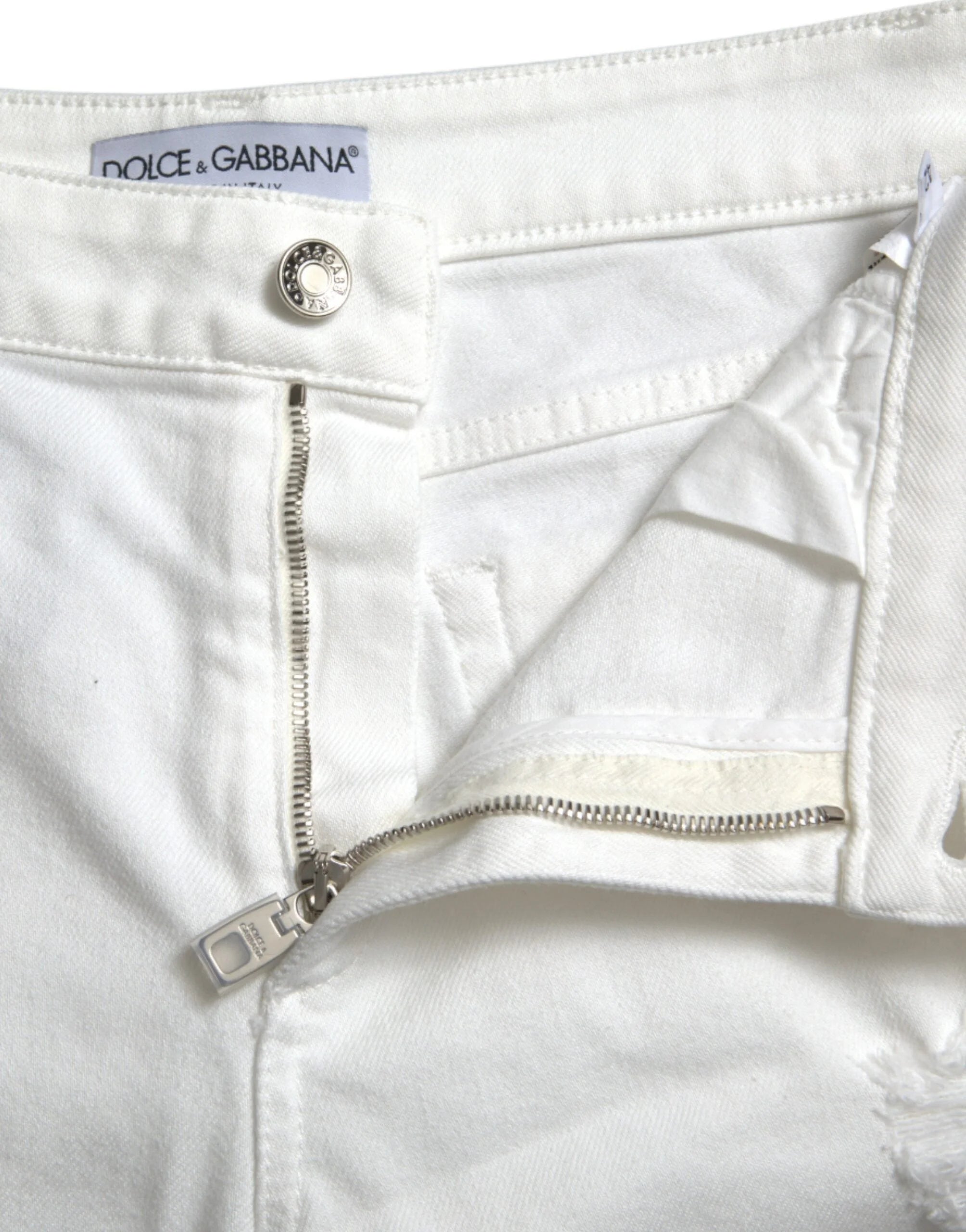 Dolce & Gabbana White Cotton Cropped Wide Leg Denim Jeans - IT42|M - Jeans