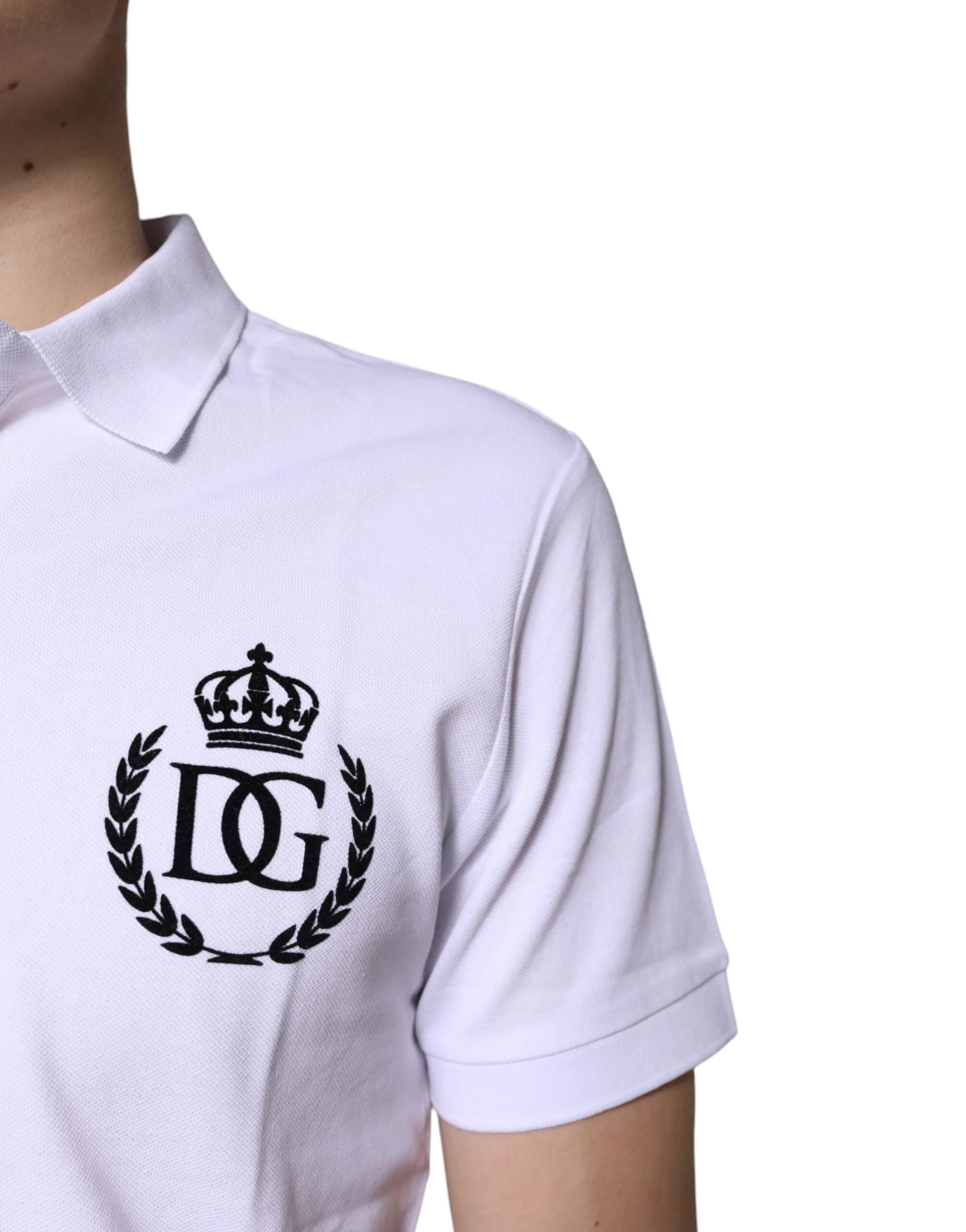 Dolce & Gabbana White Cotton Crown Collared Men Polo T-shirt - IT44 | XS - Polos