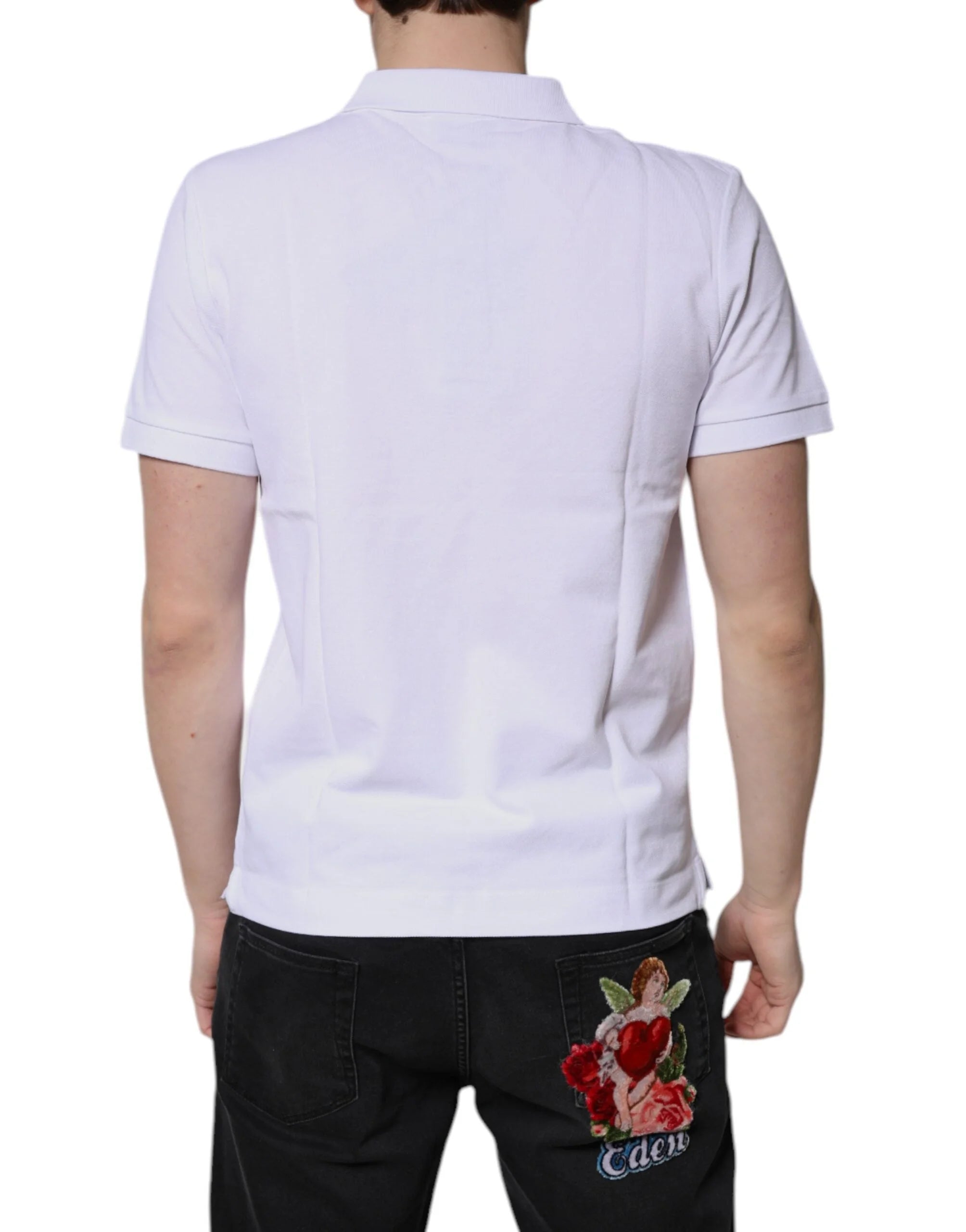 Dolce & Gabbana White Cotton Crown Collared Men Polo T-shirt - IT44 | XS - Polos