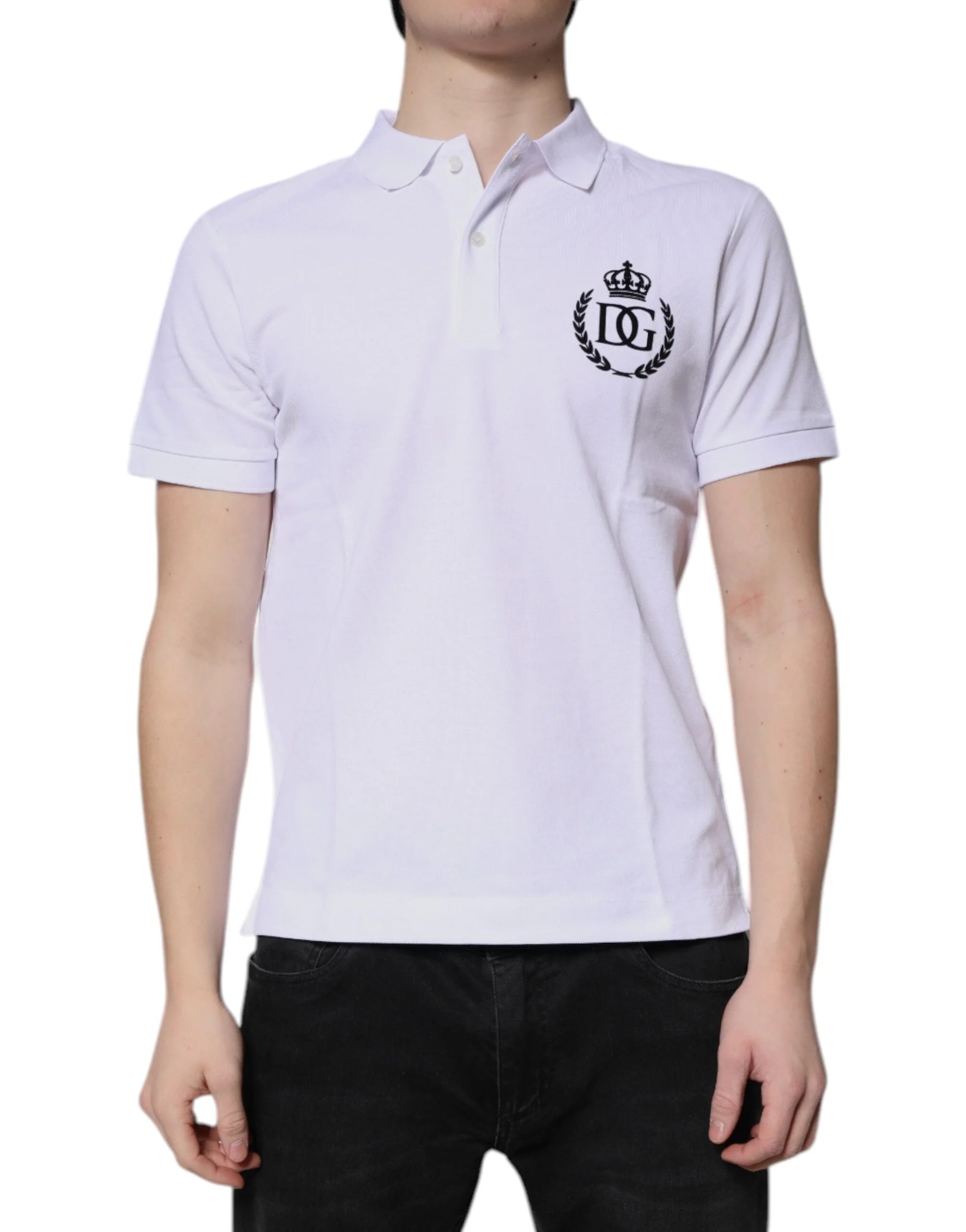 Dolce & Gabbana White Cotton Crown Collared Men Polo T-shirt - IT44 | XS - Polos
