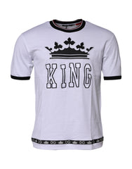 Dolce & Gabbana White Cotton Crown King Embroidery T-shirt - IT44 | XS - T-Shirts