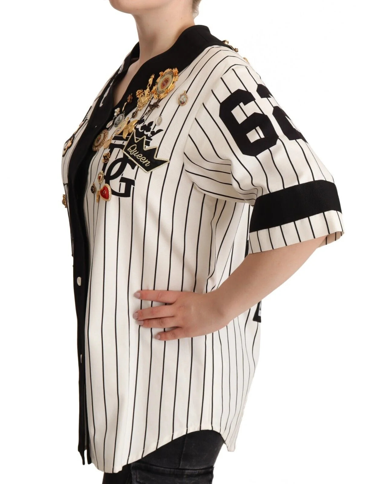 Dolce & Gabbana White Cotton Crystal Charms Amore Shirt - IT38|XS - Blouses