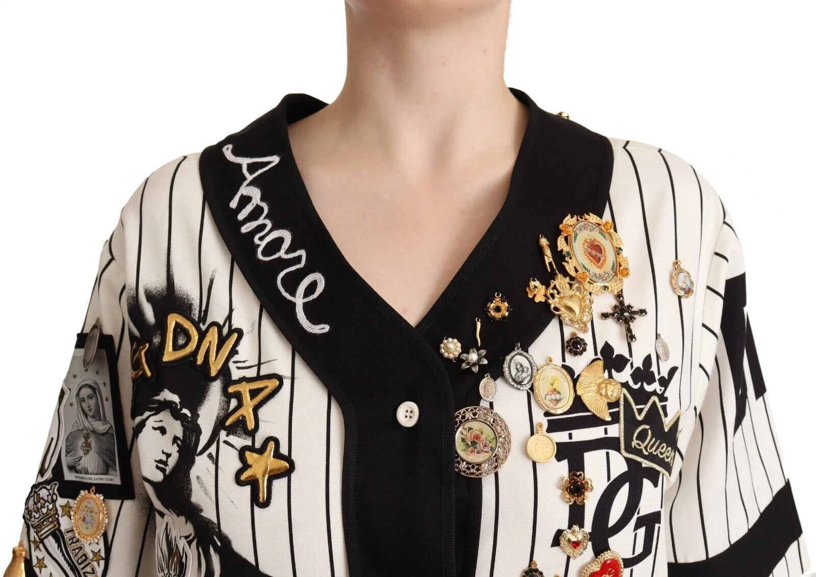 Dolce & Gabbana White Cotton Crystal Charms Amore Shirt - IT38|XS - Blouses