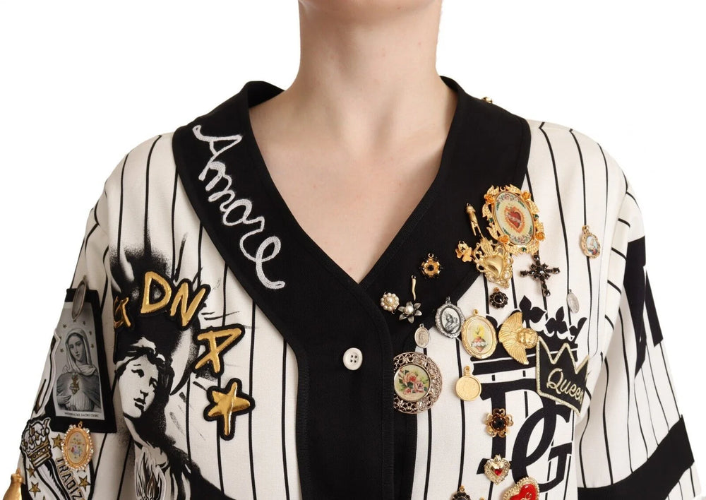 Dolce & Gabbana White Cotton Crystal Charms Amore Shirt - IT38|XS - Blouses