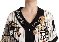 Dolce & Gabbana White Cotton Crystal Charms Amore Shirt - IT38|XS - Blouses