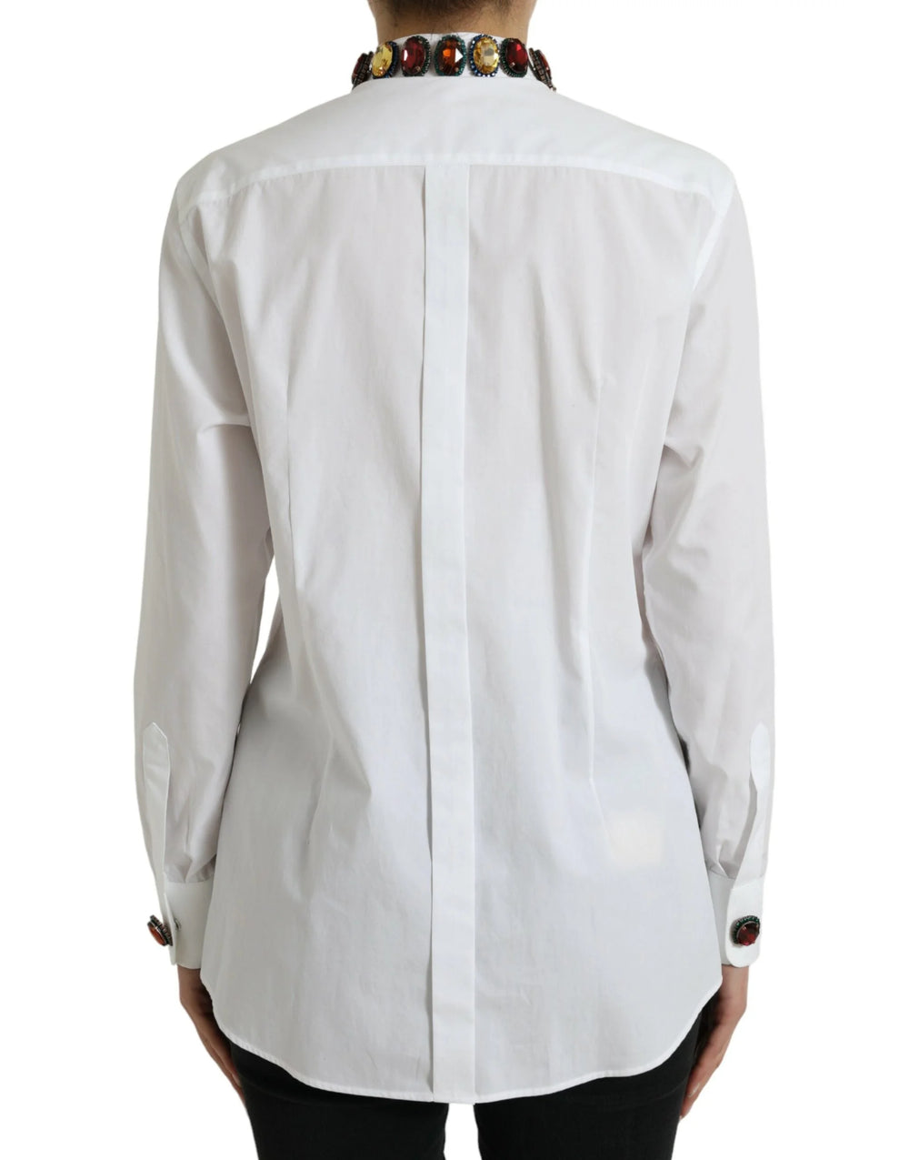 Dolce & Gabbana White Cotton Crystals Embellished Shirt Top - IT40|S - Shirts