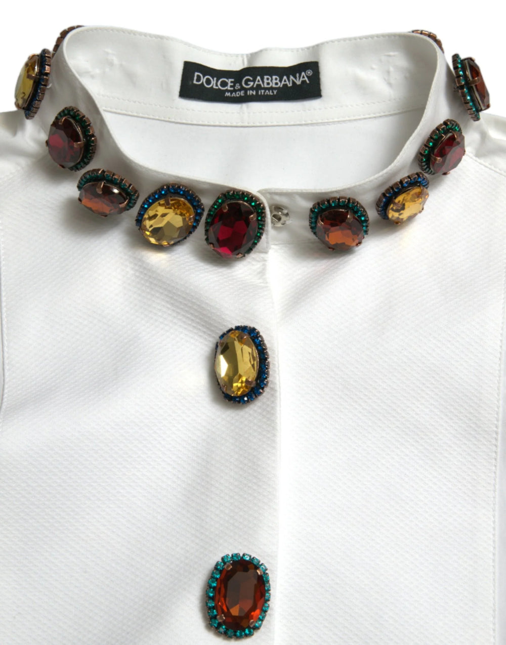 Dolce & Gabbana White Cotton Crystals Embellished Shirt Top - IT40|S - Shirts