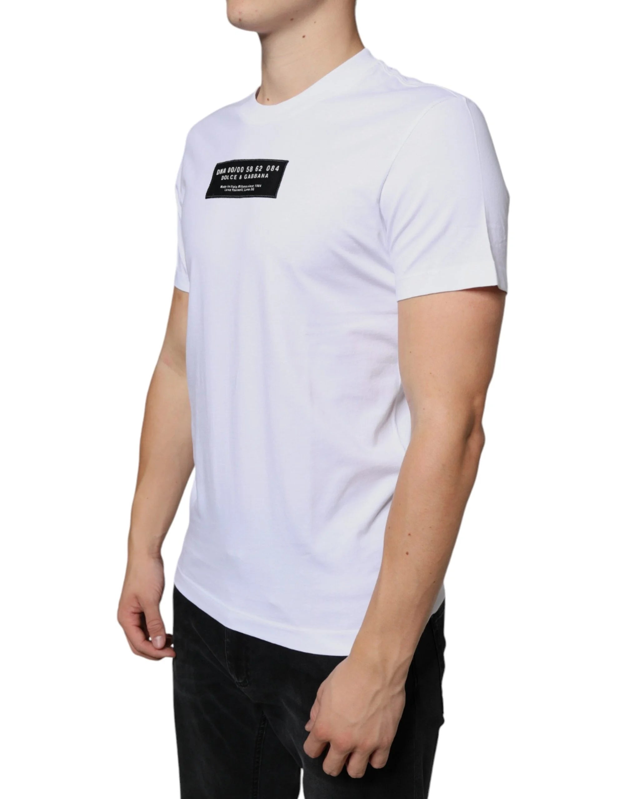 Dolce & Gabbana White Cotton DG Applique Casual T-shirt - T-Shirts