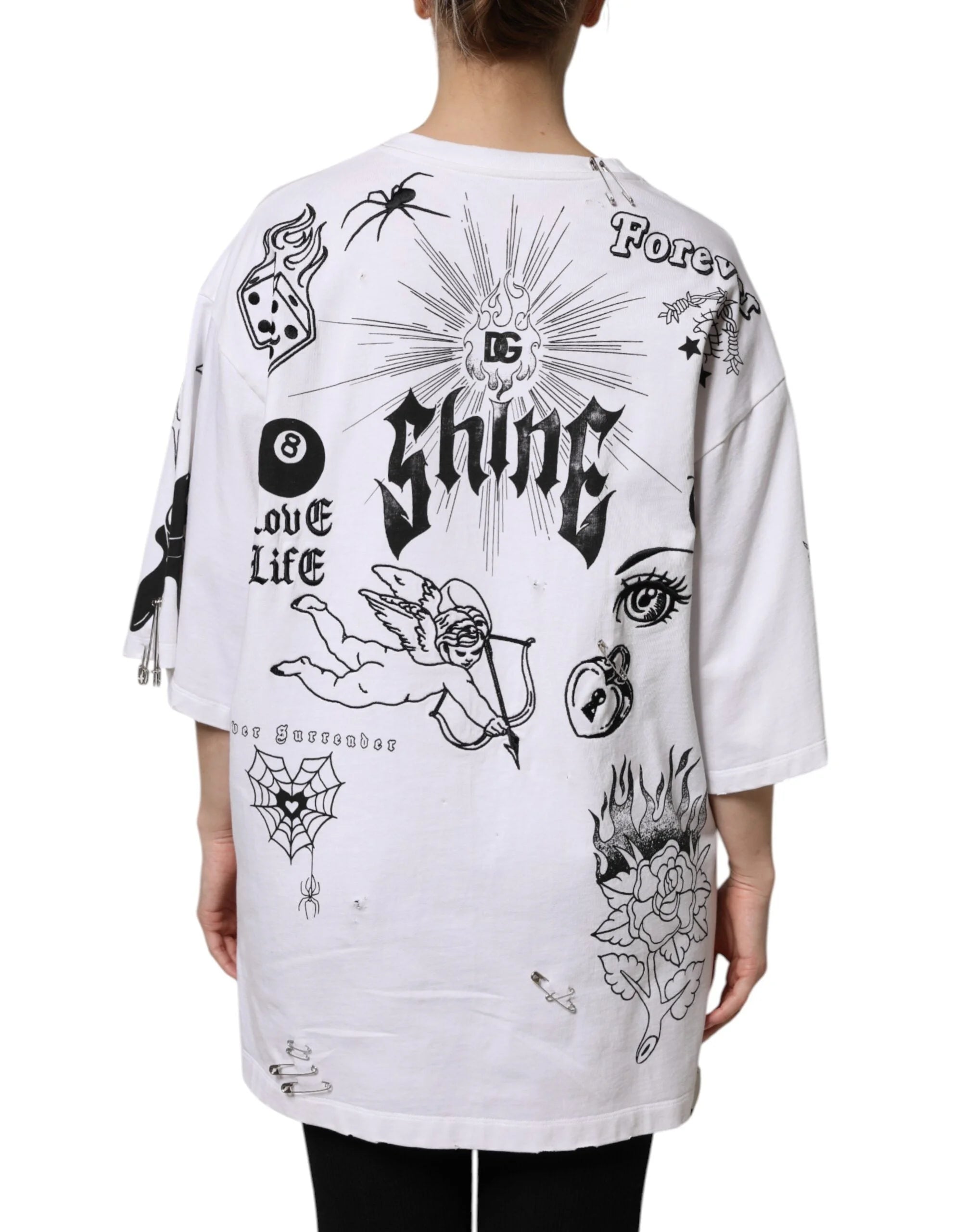 Dolce & Gabbana White Cotton DG BLESSED Printed T-shirt - IT44 | L - T-Shirts