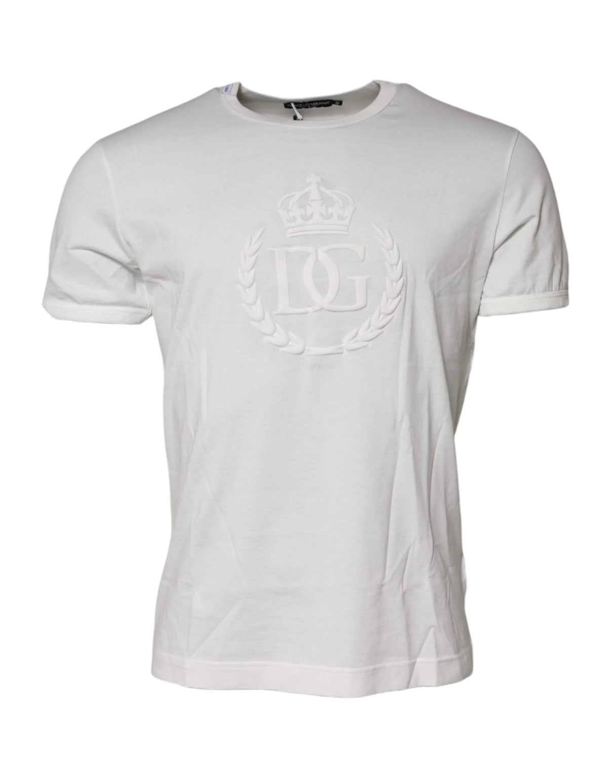 Dolce & Gabbana White Cotton DG Crown Embossed T-shirt - IT48 | M - T-Shirts