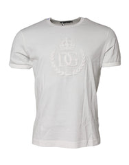 Dolce & Gabbana White Cotton DG Crown Embossed T-shirt - IT48 | M - T-Shirts