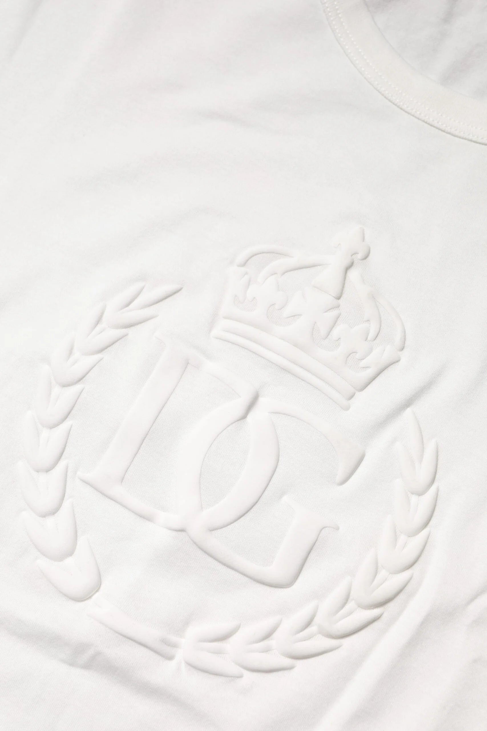 Dolce & Gabbana White Cotton DG Crown Embossed T-shirt - IT48 | M - T-Shirts