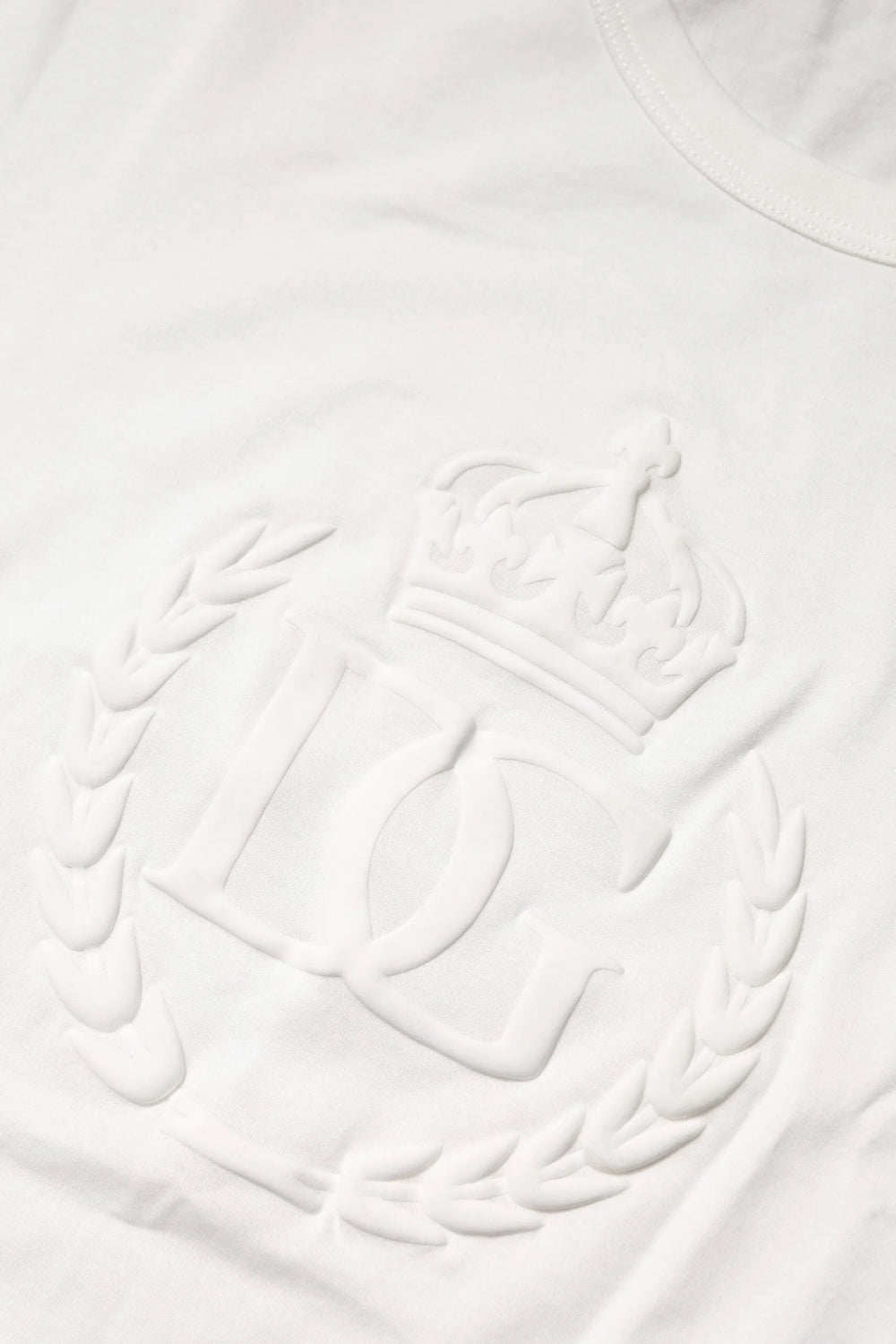 Dolce & Gabbana White Cotton DG Crown Embossed T-shirt - IT48 | M - T-Shirts
