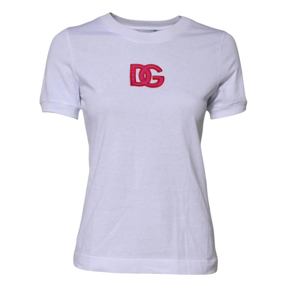 Dolce & Gabbana White Cotton DG Logo Embroidery Top T-shirt - IT38 | XS - T-Shirts