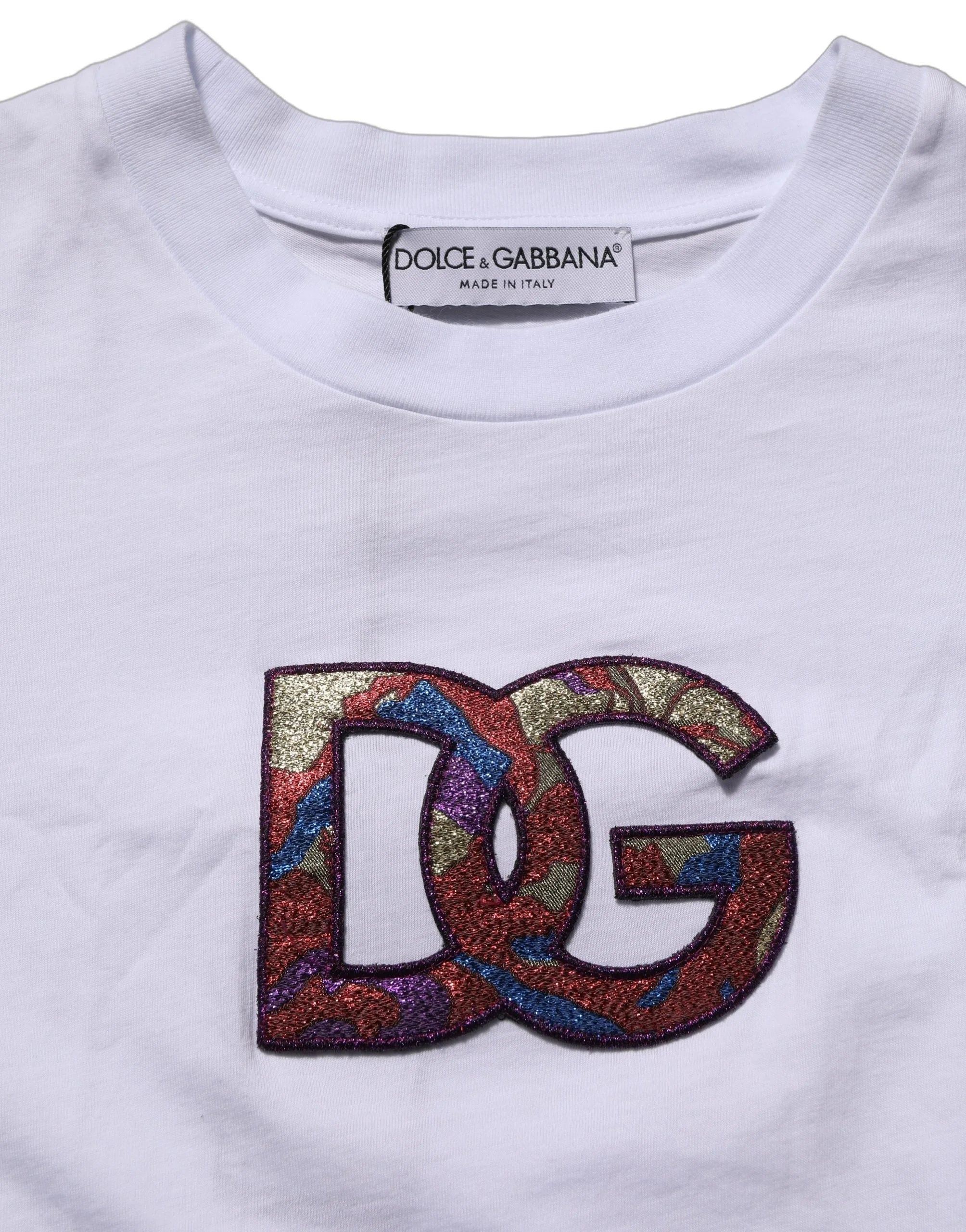 Dolce & Gabbana White Cotton DG Logo Patch Crew Neck T-shirt - IT38 | XS