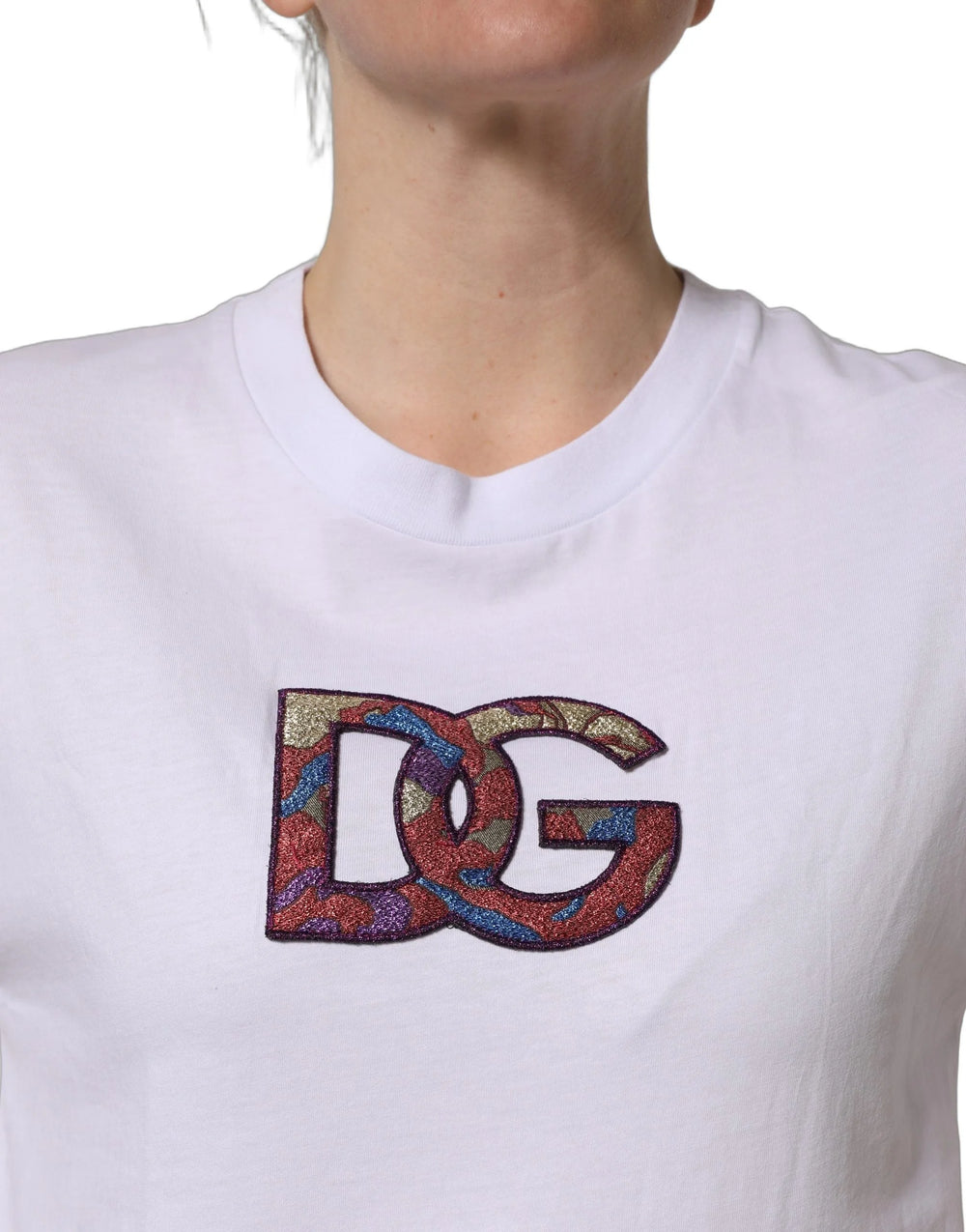 Dolce & Gabbana White Cotton DG Logo Patch Crew Neck T-shirt - IT38 | XS