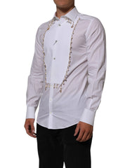 Dolce & Gabbana White Cotton DG Logo Pearl GOLD Formal Shirt - IT39 | S
