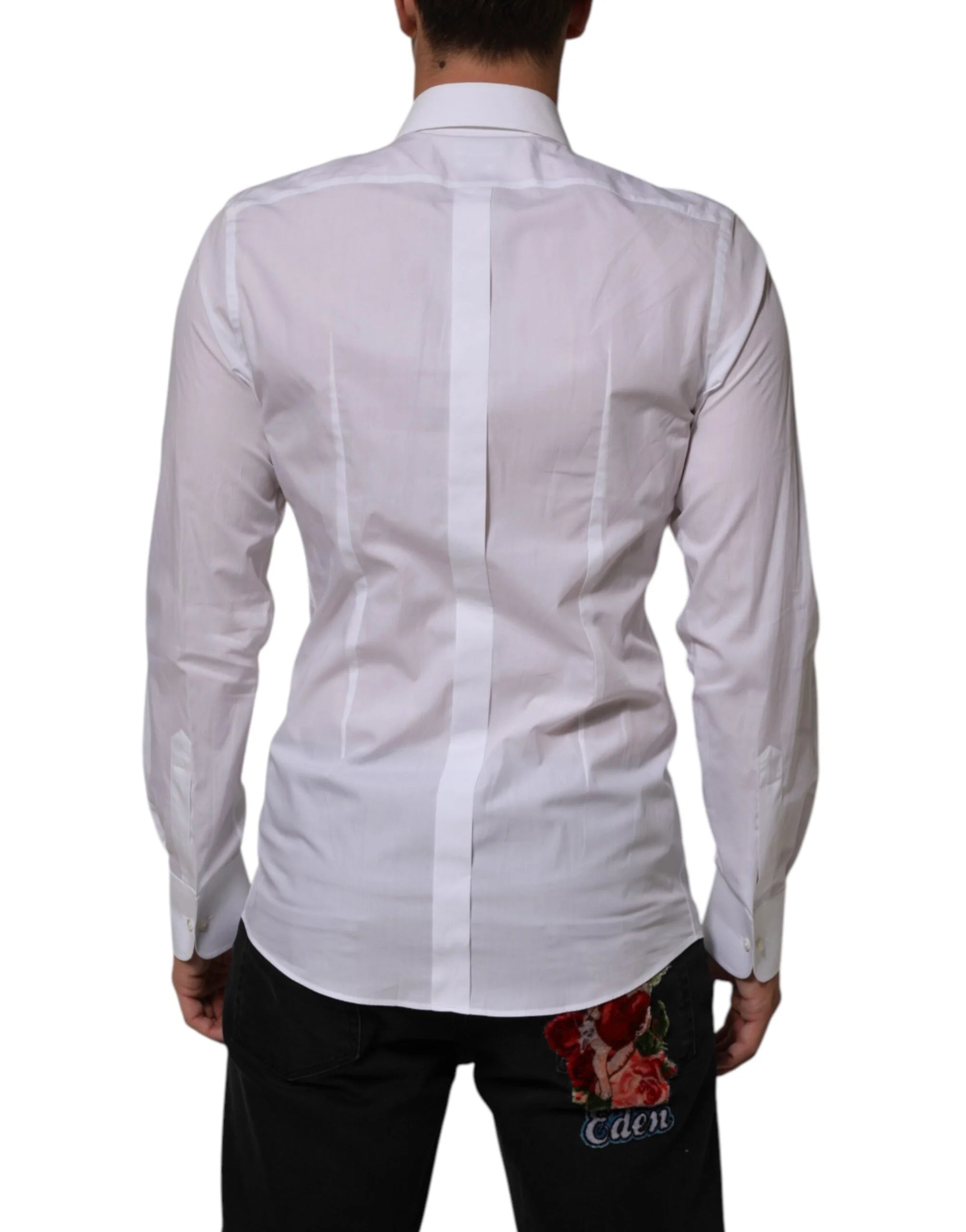 Dolce & Gabbana White Cotton DG Logo Pearl GOLD Formal Shirt - IT39 | S
