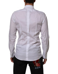 Dolce & Gabbana White Cotton DG Logo Pearl GOLD Formal Shirt - IT39 | S