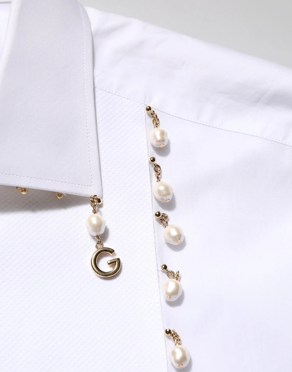 Dolce & Gabbana White Cotton DG Logo Pearl GOLD Formal Shirt - IT39 | S - Shirts