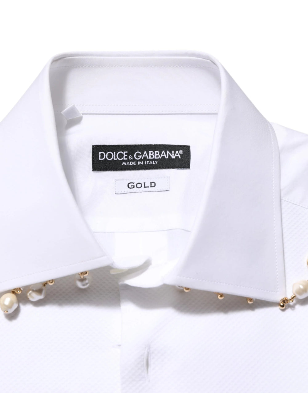 Dolce & Gabbana White Cotton DG Logo Pearl GOLD Formal Shirt - IT39 | S - Shirts