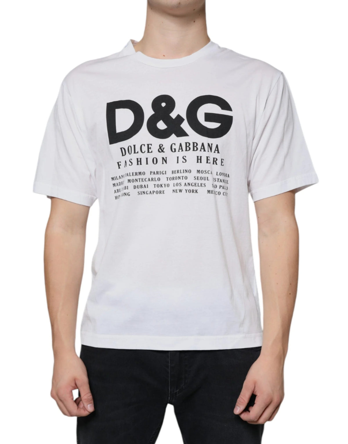 Dolce & Gabbana White Cotton DG Logo Print Casual T-shirt - IT46 | S - T-Shirts
