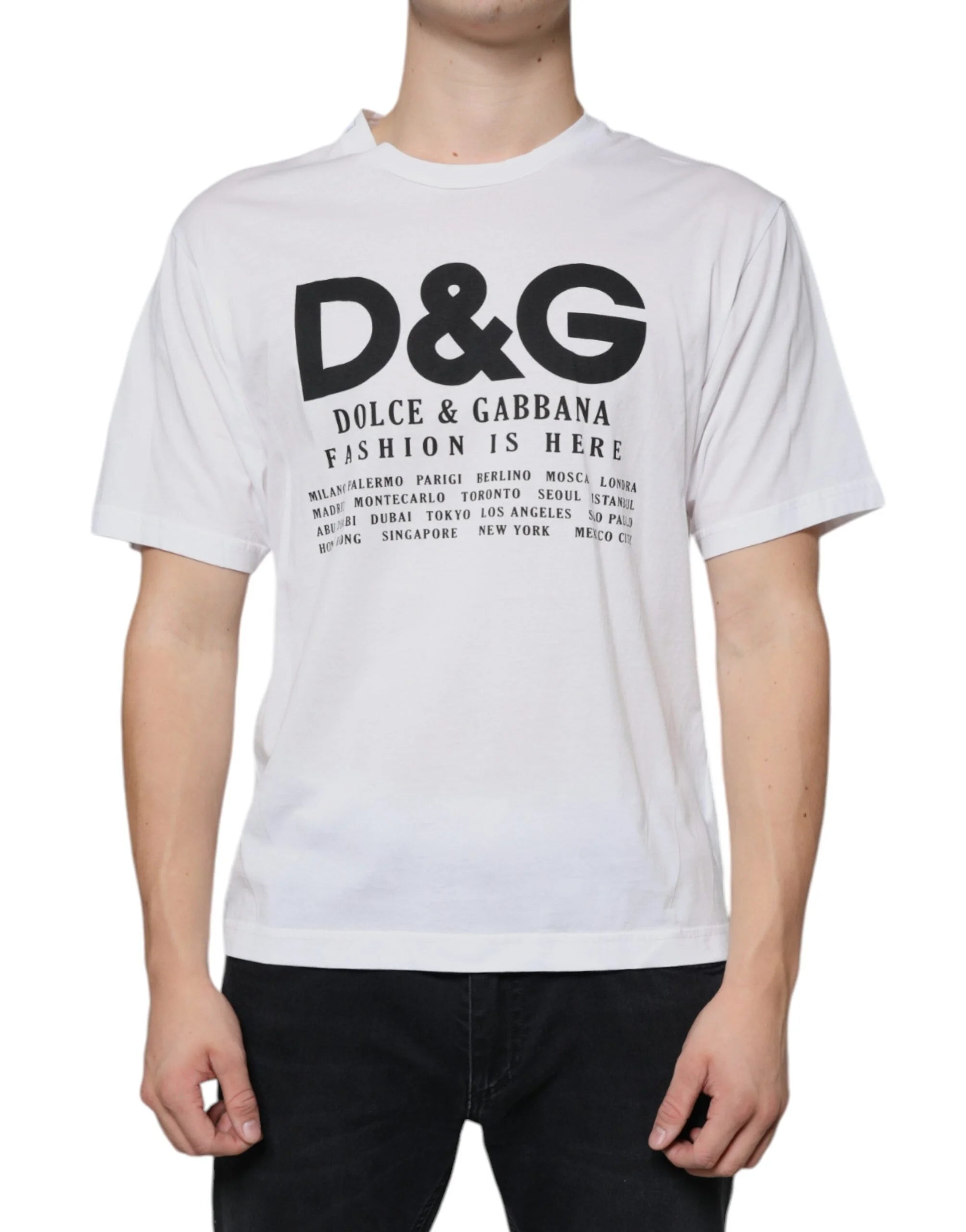 Dolce & Gabbana White Cotton DG Logo Print Casual T-shirt - IT46 | S - T-Shirts