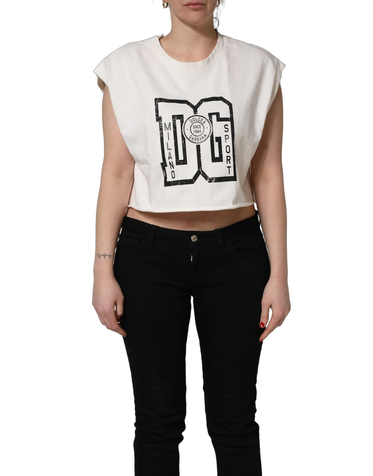 Dolce & Gabbana White Cotton DG Logo Print Cropped Jersey Top - IT40|S