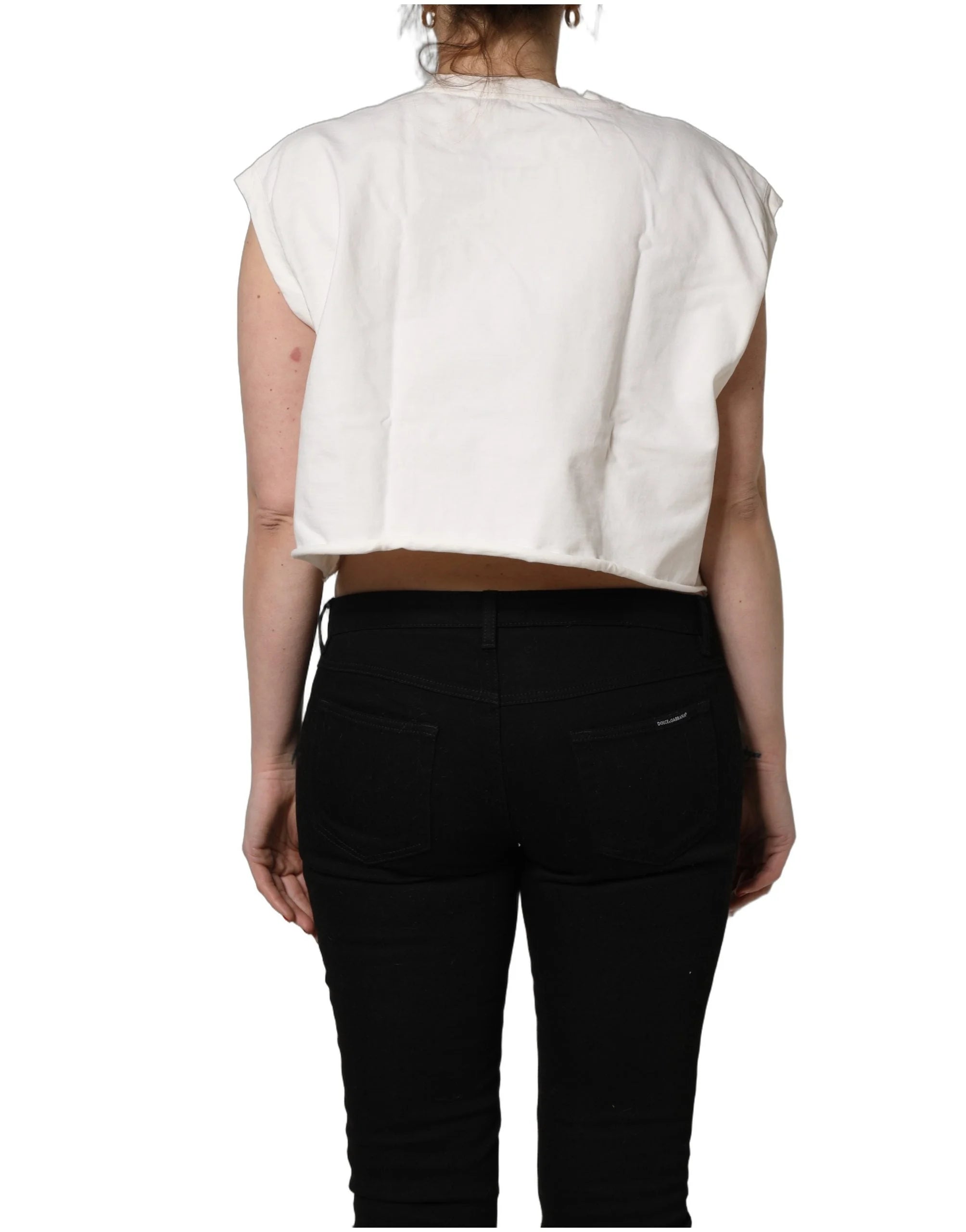 Dolce & Gabbana White Cotton DG Logo Print Cropped Jersey Top - IT40|S