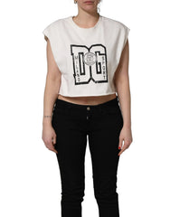 Dolce & Gabbana White Cotton DG Logo Print Cropped Jersey Top - IT40|S