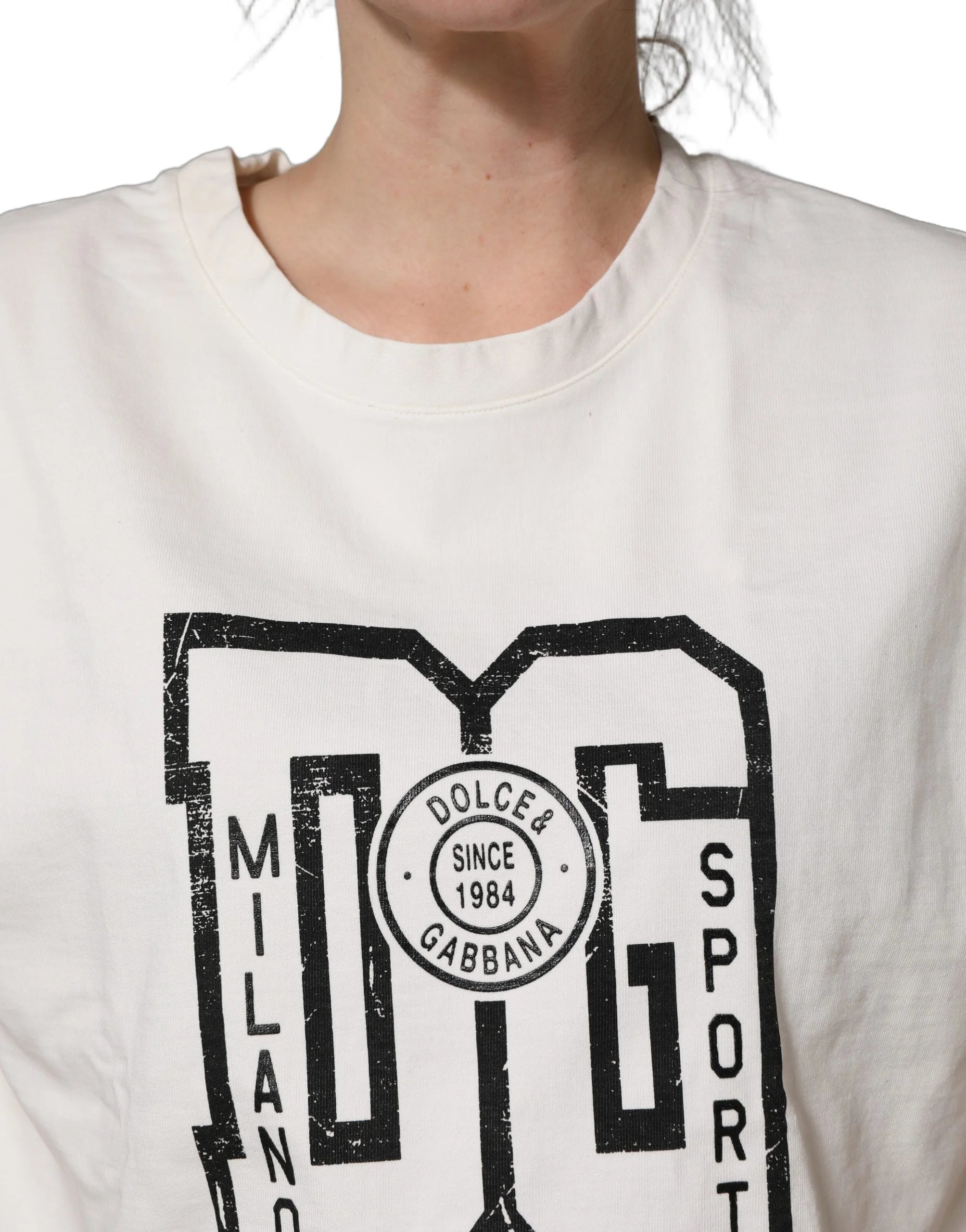 Dolce & Gabbana White Cotton DG Logo Print Cropped Jersey Top - IT40|S