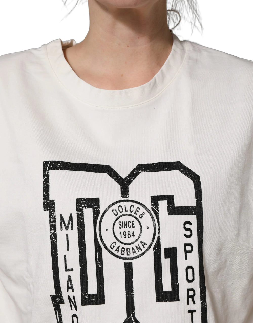 Dolce & Gabbana White Cotton DG Logo Print Cropped Jersey Top - IT40|S