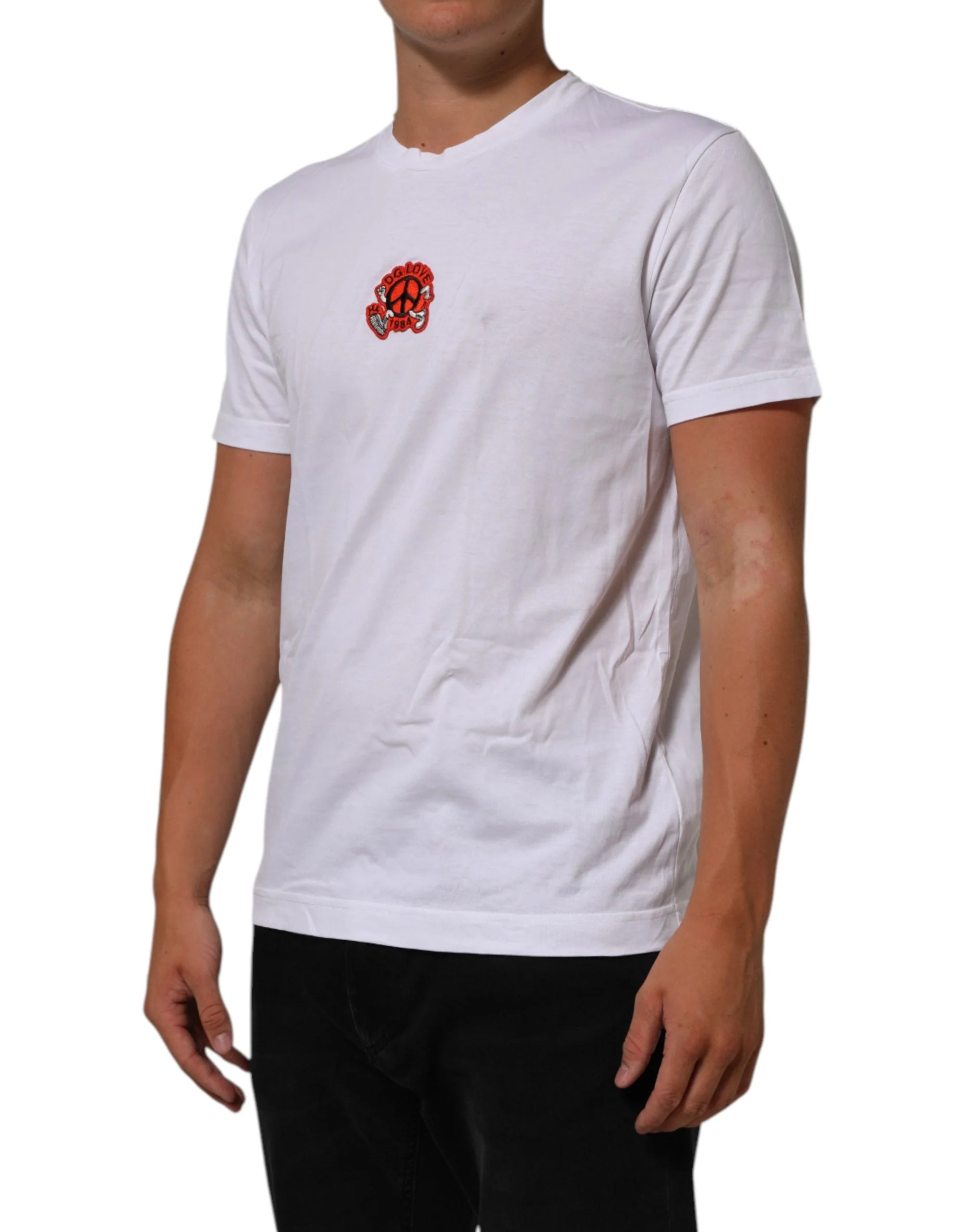 Dolce & Gabbana Fehér Pamut DG Love Patch Crew Neck Póló