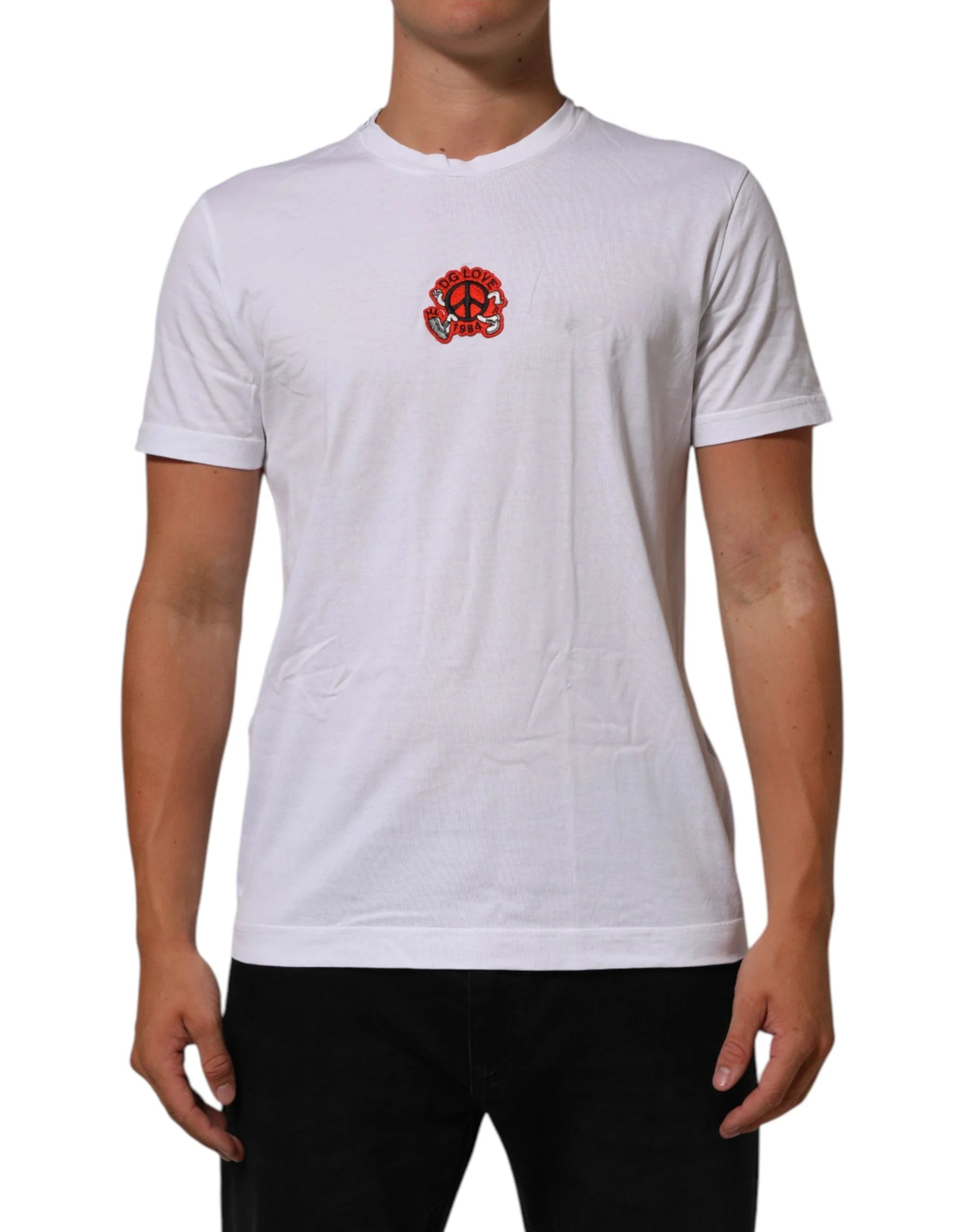 Dolce & Gabbana Fehér Pamut DG Love Patch Crew Neck Póló