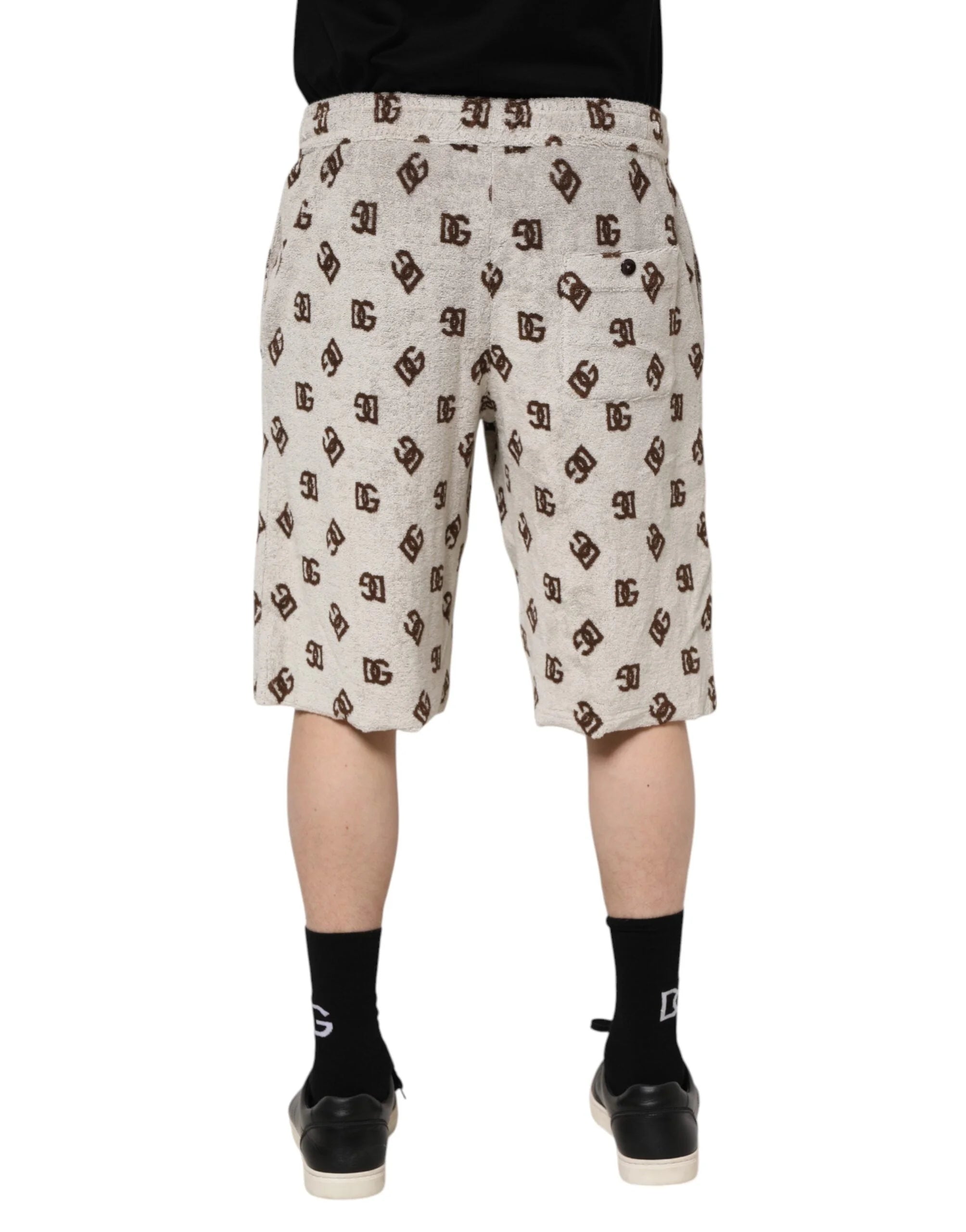 Dolce & Gabbana White Cotton DG Mania Print Men Bermuda Shorts - IT48 | M