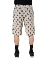 Dolce & Gabbana White Cotton DG Mania Print Men Bermuda Shorts - IT48 | M