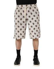 Dolce & Gabbana White Cotton DG Mania Print Men Bermuda Shorts - IT48 | M