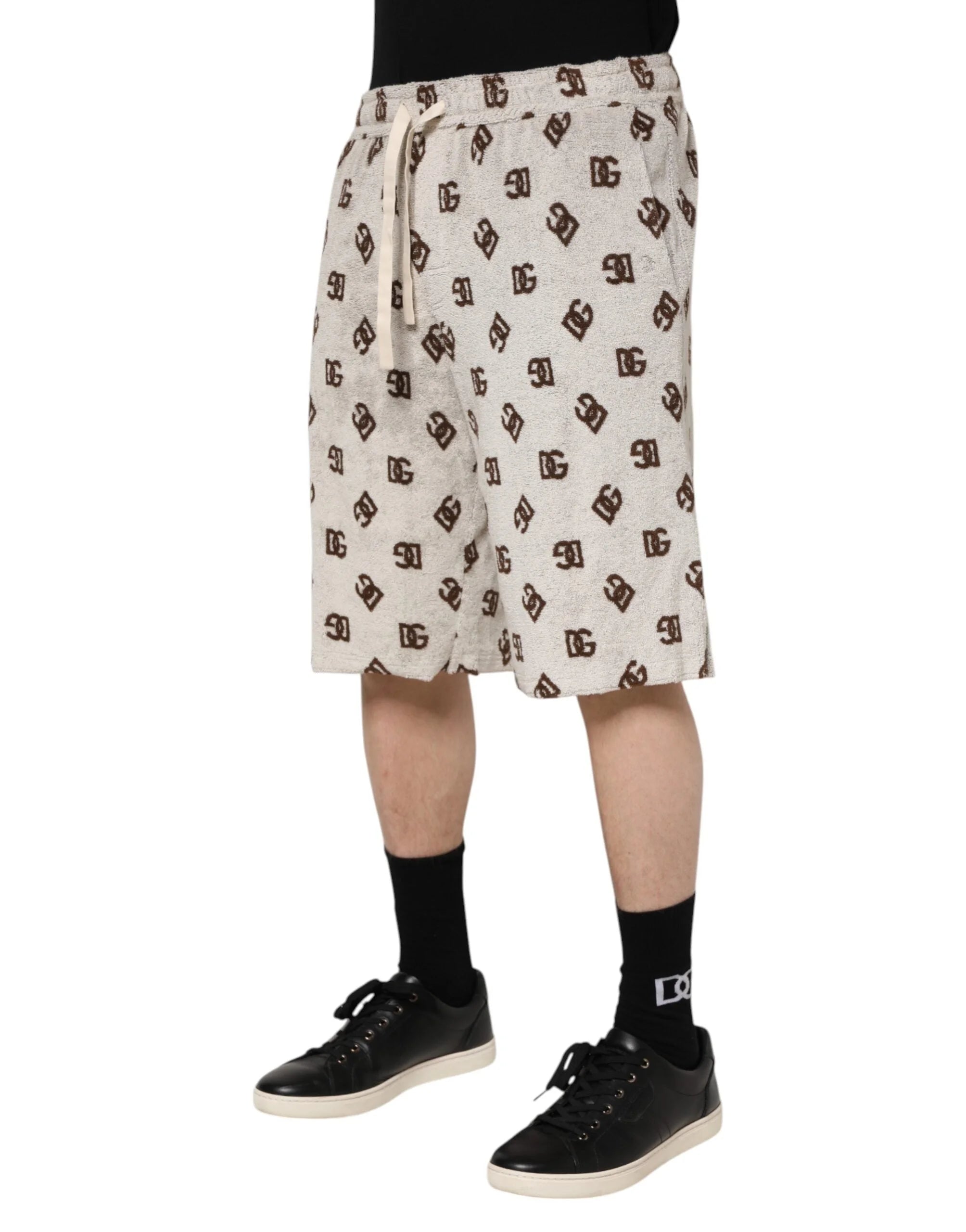 Dolce & Gabbana White Cotton DG Mania Print Men Bermuda Shorts - IT48 | M