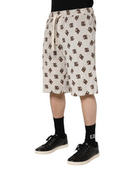 Dolce & Gabbana White Cotton DG Mania Print Men Bermuda Shorts - IT48 | M